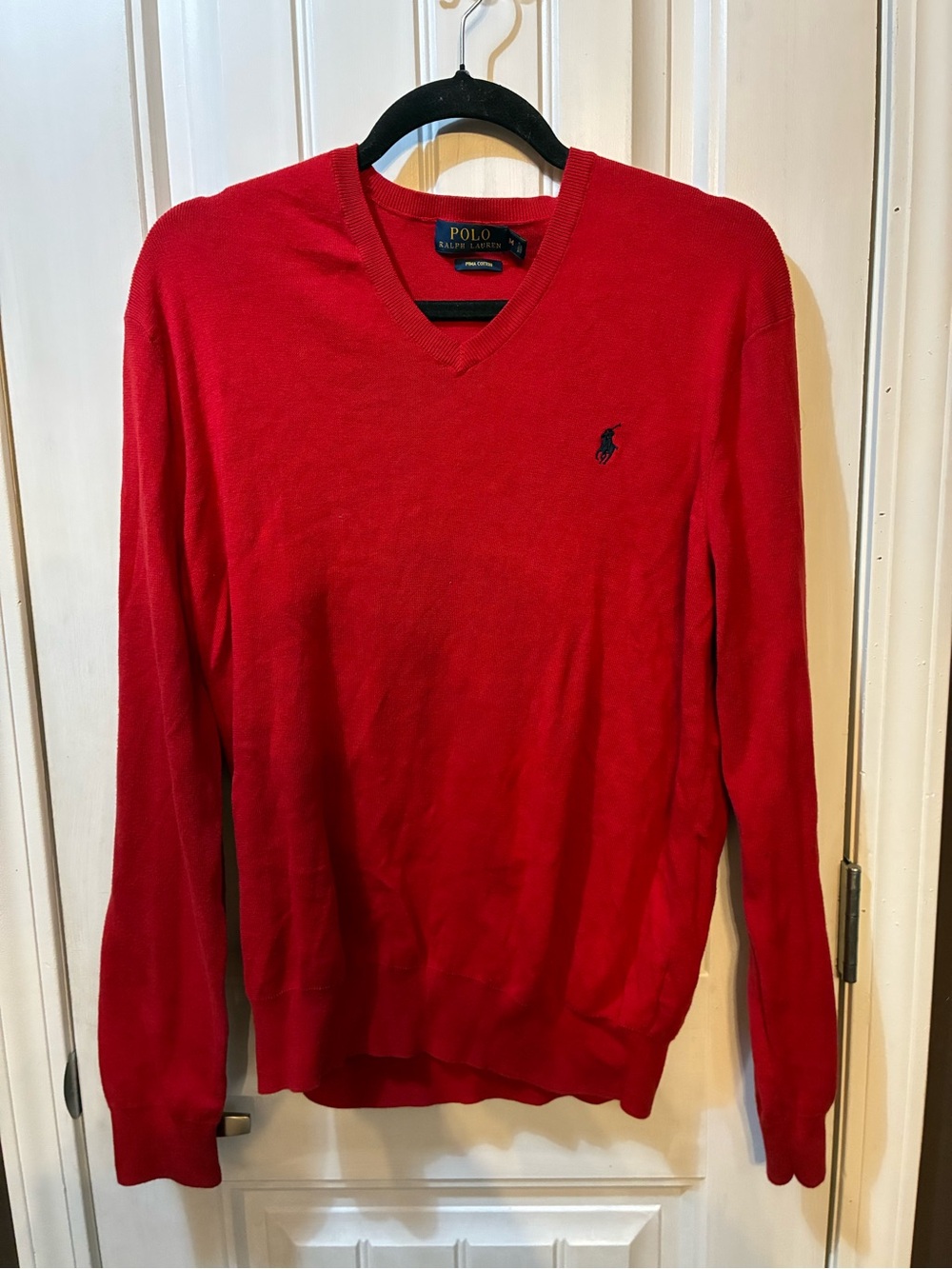 Ralph Lauren Men’s Red V-Neck Sweater with Navy Pony